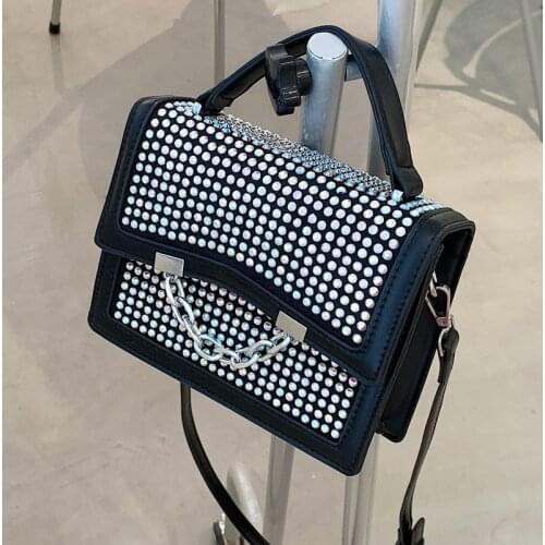 Fashion Diamond Women Flap Shoulder Bag Small Pu Leather Female Crossbody Bags Luxury Designer Rivet Pu Leather Ladies Handbag