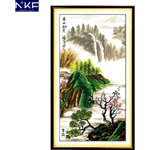 NKF Hills In Spring Pattern Cross Stitch 11CT 14CT Cross Stitch Sets Handmade Cross Stitch Kits Embroidery Needlework Home Decor