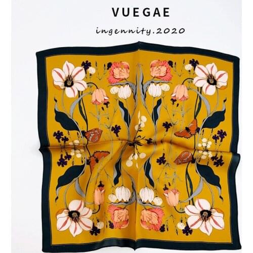 2020 New 100% Pure Silk Scarf Women Neck Hair Foulard Bandana Square Small Headband Hijab Print Poncho Scarves Pashmina