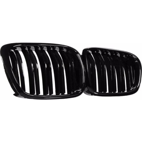 One Pair Front Grilles Gloss Black Matte Front Double Line Grille Kidney Grill For BMW 5 Series E39 95-04 SR1G Car Styling