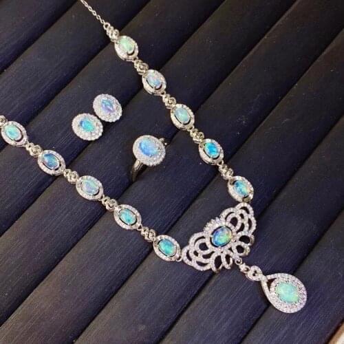 Opal Set Natural Opal jewelry set Natural And Real Opal 925 sterling silver 1pc pendant,1pc ring,2pcs Earring