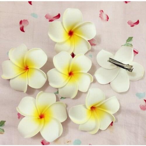 30 wholesale large 8cm white hairpins for women Foam Hawaiian Plumeria flower Frangipani Flower bridal hair clip for girls