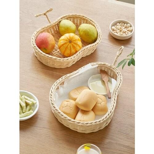 Rattan Storage Basket Household Hand-Woven Basket Fruit Sundries Snack Desktop Storage Basket Large