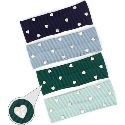 Girls Fashion Accessories Gold Foil Heart Elastic Headband For Female Women Cotton Ribbed Hairband Turban Striped Boho DZ776