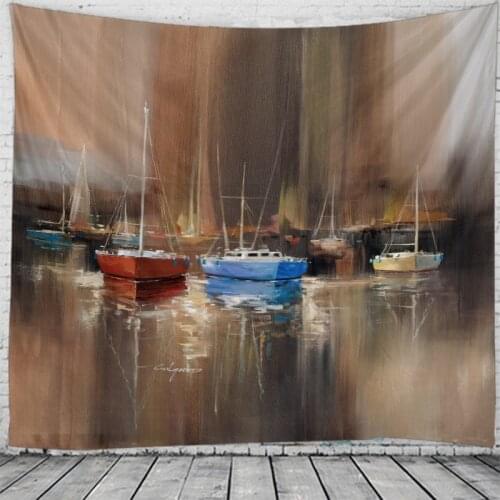 Natural Landscape Harbor Wharf Sailboat Tapestry Wall Hanging Cloth Bed Spread Beach Towel Table Cloth YogaMat House Decoration