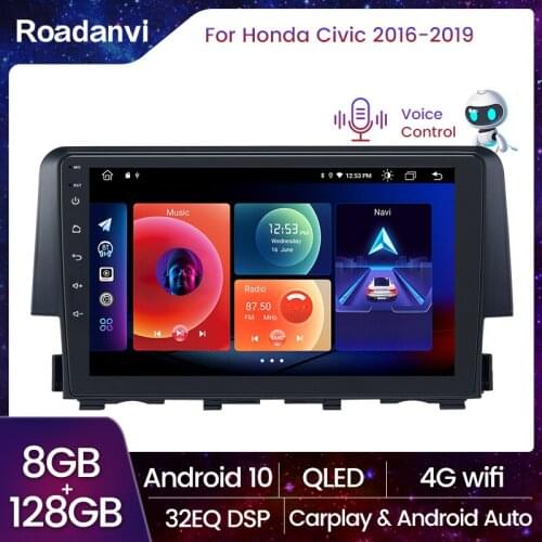 Roadanvi 9" IPS Screen Car Radio Android 10.0 for Honda Civic GPS 2015 2016 2017 2018 2019 Navigation 1 din DSP 1280*720