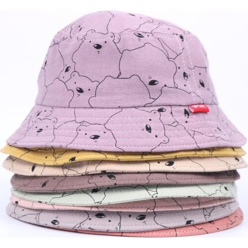 Summer Child Fisherman Hat Foldable Cartoon Bucket Hat Street Hip Hop Bucket Hats Caps Vintage Bear Printed Fishing Hats gorras
