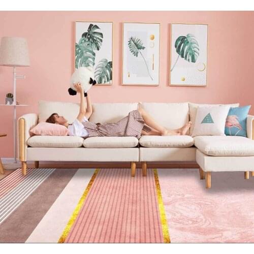 Modern Fashion Carpet Living Room Decoration Pink Gold Line Geometric For Kitchen Bedroom Area Rug Custom Girls Home Floor Mat