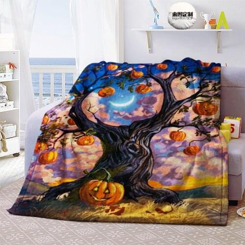 Cartoon Halloween Pumpkin Tree Blanket Warm Velvet Fleece Plush TV Sofa Child Throw Blankets Polyester Halloween Gift 150x200cm