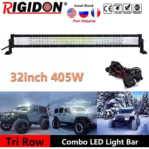 RIGIDON Tri Row 32inch 405W Curved Led Light Bar for Offroad Trucks Vehicles 4WD SUV ATV Car Driving Lamp Fog Lights