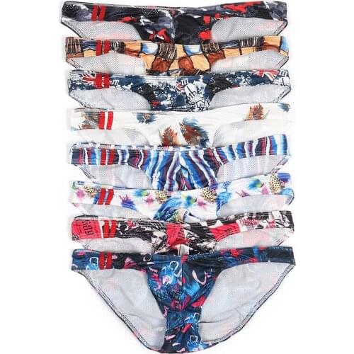 4 Piece Men Briefs Sexy Bugle Pouch Printed Underwear Cuecas Slip Homme Breathable Underpants Gay Panties Bikini Tanga Plus Size