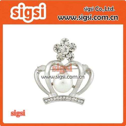 High quality crown with pearl beads brooch fashion crystal rhinestone brooch for wedding