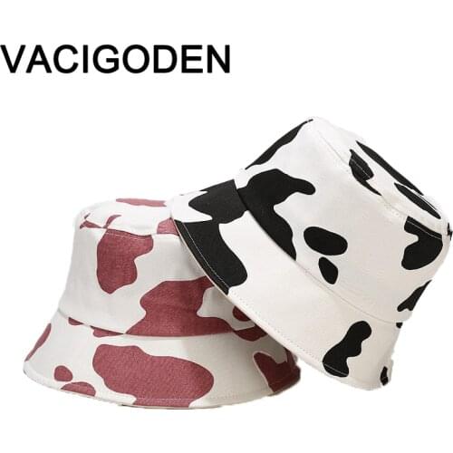 VACIGODEN Women Fashion Bucket Hat Cow Grain Printed Sunbonnet Fedoras Outdoor Chapeau Fisherman Caps De Pescador Gorros