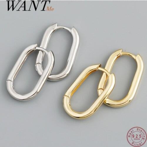 WANTME Real 925 Sterling Silver Minimalist Punk Korean Geometric Hoop Earrings for Women Hip Hop Unisex Rock Party Jewelry Gift