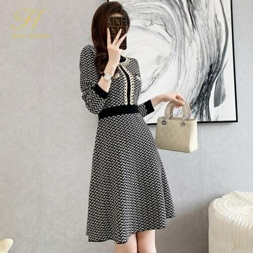 H Han Queen New Winter Elastic Knitted Dresses Elegant Simple Women Casual Chic Pullover Sweater Dress Fashion Office Vestidos