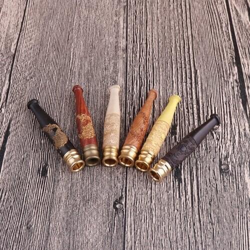 1Pc Handmade Ebony Carving Dragon Smoke Smoking Pipe Bit Straight Filter Wooden Tobacco Filter Cigarette Holder