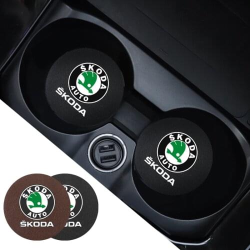 2Pcs Leather Cup Holder Non-slip Mat Car Styling Decoration Accessories For Skoda Karoq Rapid Kodiaq Fabia Kamiq Superb Octavia