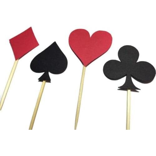 20cps Casino Themed Cupcake Toppers Red White and Black Las Vegas Poker Suits Bachelorette Happy Birthday Casino party
