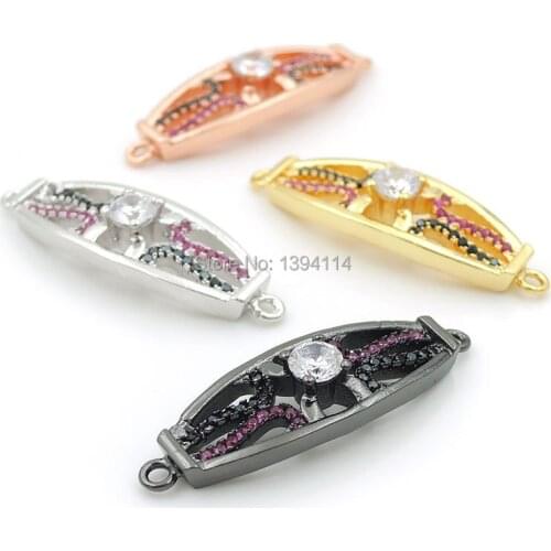 30*10*5mm Micro Pave Black&Red&Clear CZ Eye Arc Connectors Fit For Men And Women Making Bracelets Jewelry