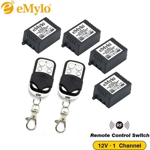 EMylo 12V RF Wireless Switch, Remote Control Light Switch 433Mhz 4x1-Ch Relays Receiver With 2X Transmitter Momentary Toggle