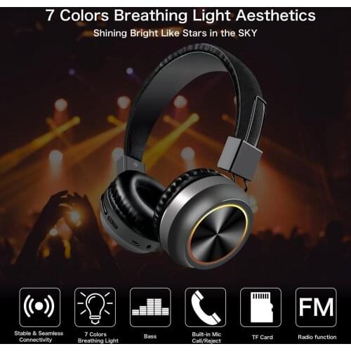 Wireless Bluetooth 5.0 Foldable Headphone LED 3D Stereo Noise Reduction Headset Long Standby Time Handsfree No Delay Earphone