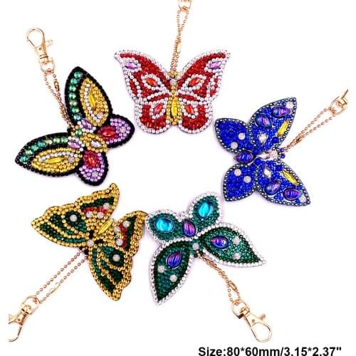 4/5pcs DIY Full Drill Special Shaped Diamond Painting Key Ring cat Butterfly christmas Keychain Gifts Embroidery Daimond Craft