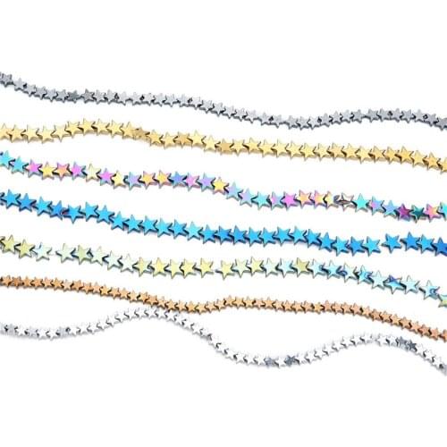 Julie Wang 1 String 6/8/10mm Star Shape Beads Natural Hematite Stone Small Loose Spacer Bead Bracelet Jewelry Making Accessory