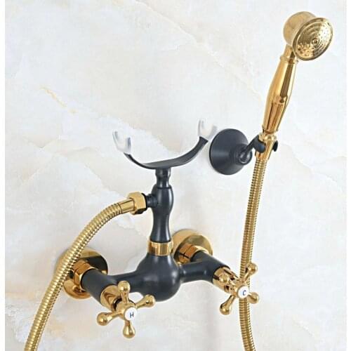 Black & Gold Brass Bath Shower Faucets Set Wall Mounted Shower Faucet Shower Head sets With Hand Sprayer Kna533