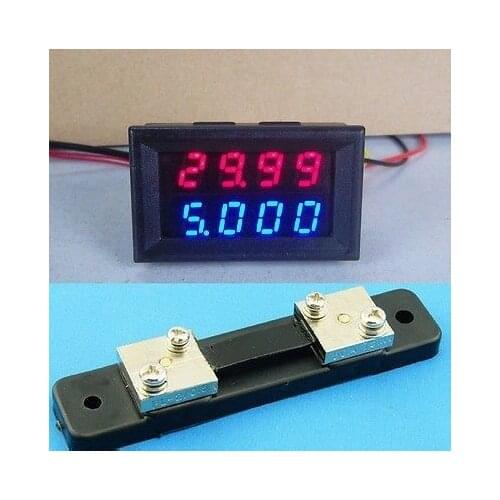 DC 0V-200V 50A) Dual LED Digital Voltmeter AmmeterRED/BLUE +50A SHUNT 12v 24v