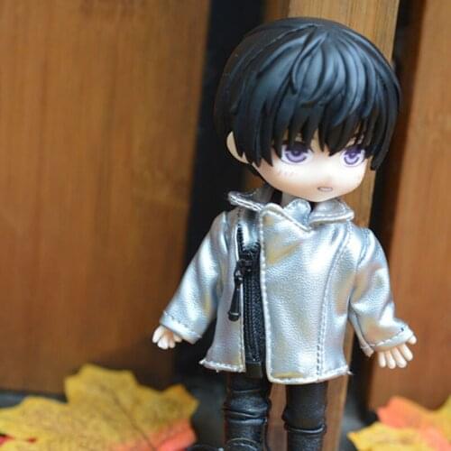 Ob11 p9 baby jacket diagonal zipper leather jacket coat fit for Ob11 obitsu11 Mini doll clothes Doll accessories