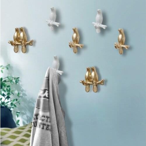 Home wall birdie resin hook wall decoration behind bedroom door seamless coat hook key holder sticky hook Home Decoration