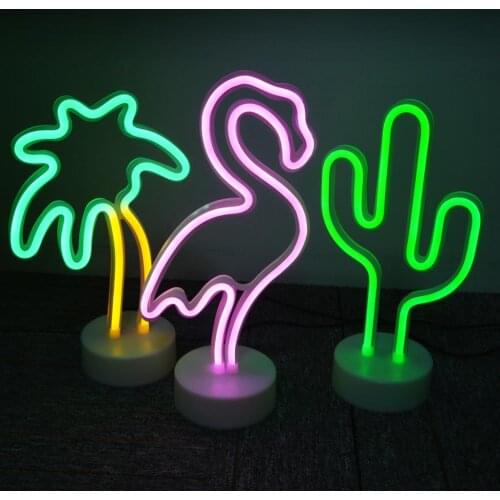 Flamingo Cactus Neon Sign Light USB 12V Rainbow Led Bulb Home Bedroom Closet Cabinet Study Bedside Table Night Lamp