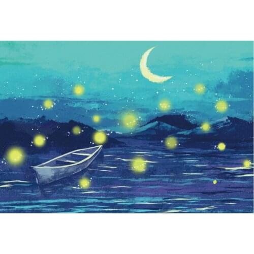 Blue Lake and Golden Round Dot Scenery Printing Backdrop Party Room Decor Photo Booth Studio Prop