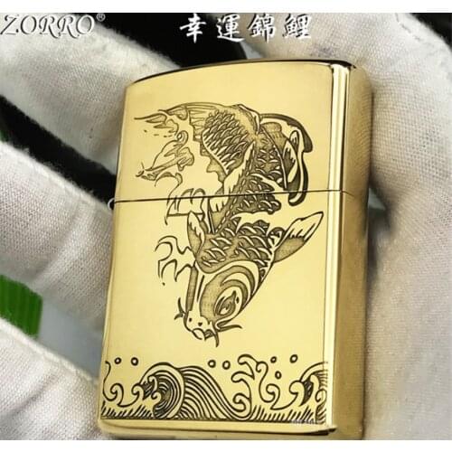 Interesting Jumping koi Kerosene gasoline petroleum oil cigarette lighterf Windproof candle stove metal Smoking igniter men gift