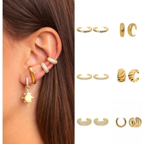 ISUEVA 18K Gold Filled Mini Ear CZ Cuff Clips On Earrings For Women Girl Without Piercing Earings clip oorbellen Zircon Jewelry