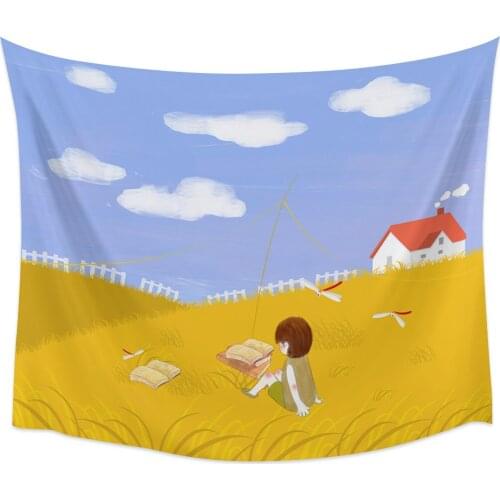 Little Fresh Girl Reading Book Tapestry Wall Hanging Home Wall Decor Bedroom Tapestry Yoga Mat Picnic Mat