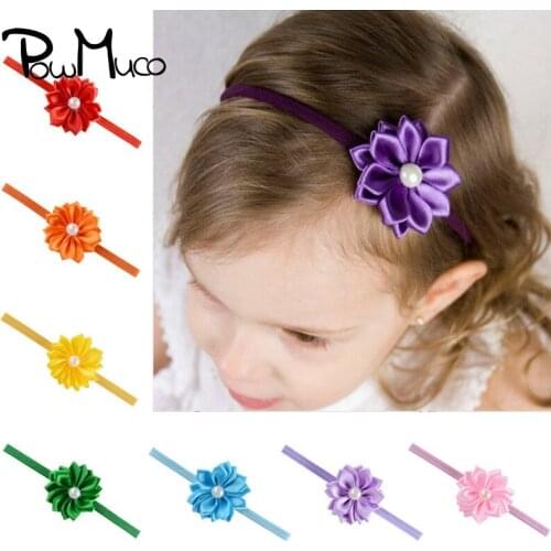 Powmuco 6pcs/lot Fashion Pearl Floral Toddler Elastic Headband Solid Color Polygonal Flower Hairband Kid Accessories Photo Props