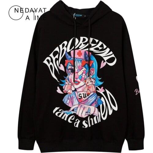 Fashion Fleece Hoodies Harajuku Cartoon Girl Funny Print Hooded Pullover Sweatshirts Hip Hop Streetwear Casual Loose Tops 2021