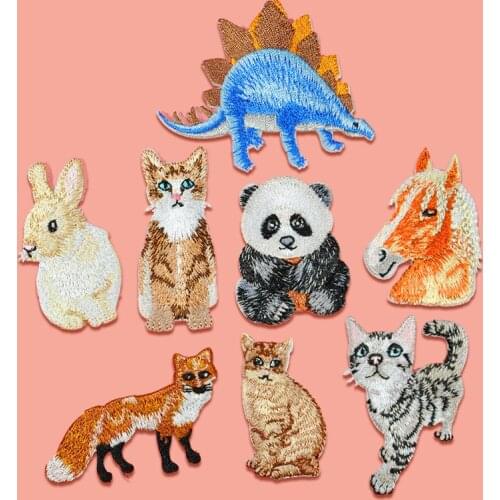 Cartoon Panda Cat Clothing Patches Iron on Stripes for Badges Stickers on Clothes Embroidery Cute Dinosaur Animal Appliques