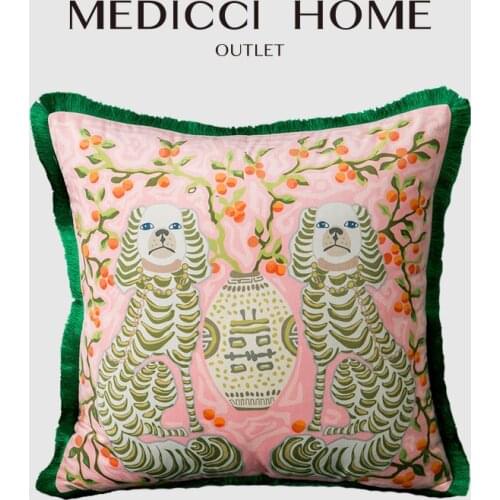 Medicci Home Gorgeous Cushion Cover Oriental Mystical Animals Print Ancient Style Decorative Pillow Case Luxury Coussin 50x50cm