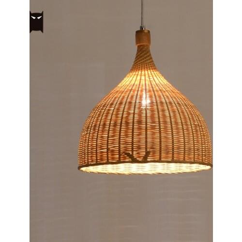 Delicate Bamoo Wicker Rattan Braided Basket Pendant Light Fixture Rustic Country Japanese Hanging Ceiling Lamp Theme Restaurant