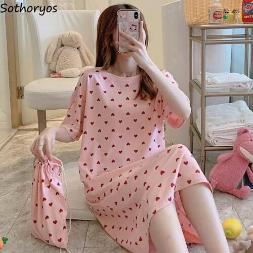 Nightgowns Women Striped Cartoon Printed Short Sleeves Kawaii Ladies Loose Large Size 2XL Elegant Nightdress Harajuku Chic Soft