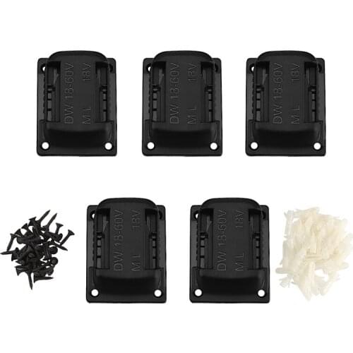 New Black 5Pcs ABS Battery Mounts for DEWALT Battery and Machine Storage Holder Shelf Rack Stand Slots Battery