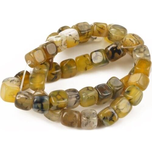 Bulk Wholesale 8mm Natural Beads Stone Square Yellow Dragon Veins Agates Beads Needlework for Jewelry Making DIY Bracelet
