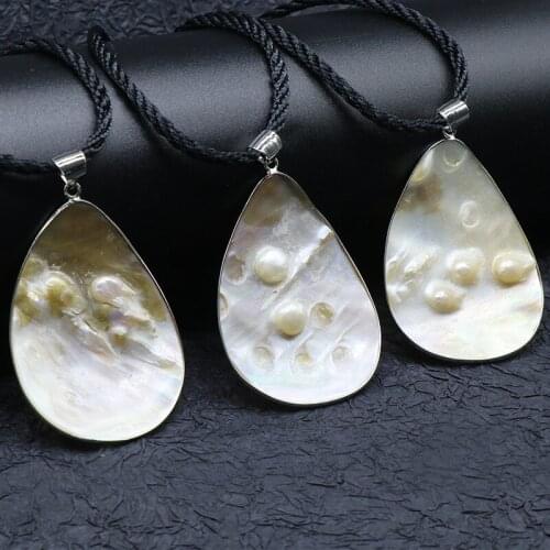 1pc 40-60mm Big Water Drop Pearl Pendant Necklace Oysters Natural Freshwater Mother of Pearl Shell Necklace Choker Retro Healing