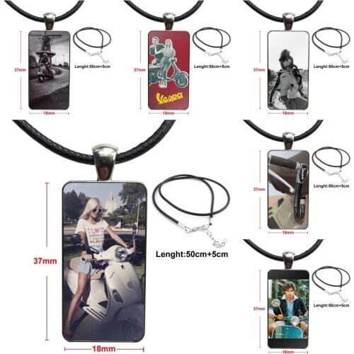 Vespa Scooter Brand Glass Cabochon Pendant Necklace Rectangle Fashion Necklace For Lovers Girl Friend Best Gift