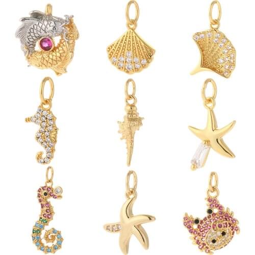 Animals Charms for Jewelry Making Crab Shell Seahorse Designer Jewelry Charms for Diy Earrings Necklace Bracelet Charm Copper
