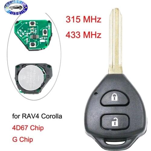 2 Buttons Keyless Entry Fob Remote Key for Toyota Corolla RAV4 2006-2010 315/433MHZ With G/4D67 Chip Inside TOY43 Uncut Blade