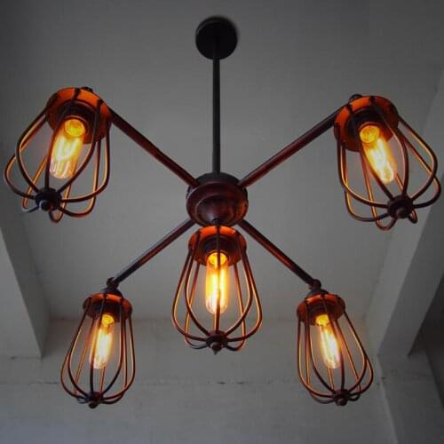 Retro Loft Metal Hanging Lamp 5 Edison Bulbs Pendant Light E27 Vintage Industrial Fixtures Restaurant Living Room Lighting PL531