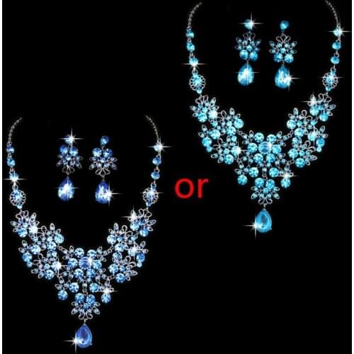 Alloy Rhinestone Earrings Pendant Necklace Bridal Set 13MD